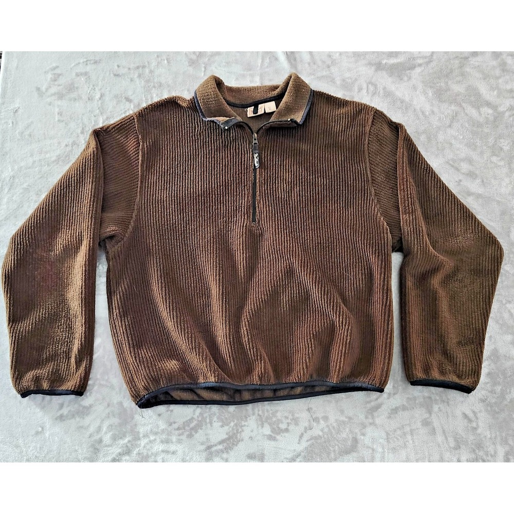Vtg Woolrich Pullover 1/4 Zip Brown Polartec Ribbed Sweater Men's Sz XL‎ USA